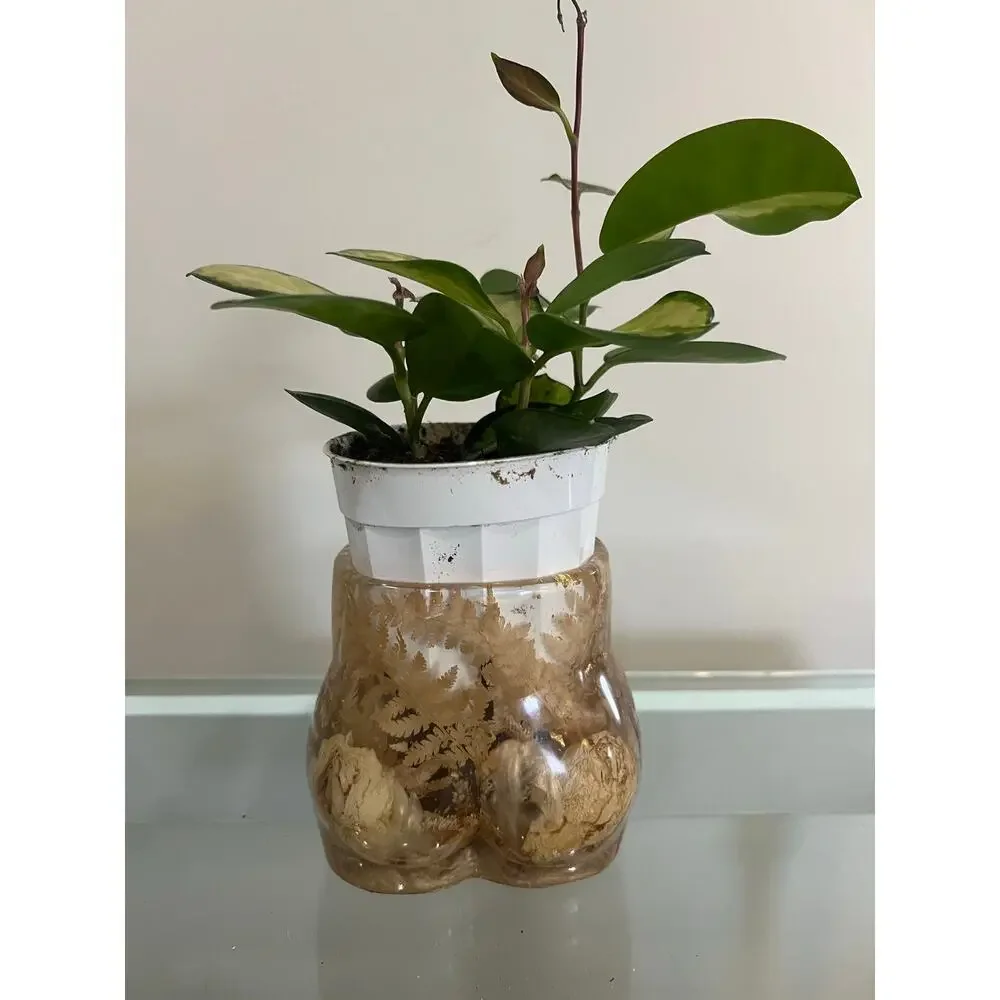 Handmade Resin Bum Shaped Planter with Dried Flowers | Boho Decor